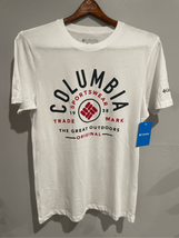 Small COLUMBIA Short Sleeve Tshirt- NEW White/Black Front Logo Mens Ret$20 - $17.70
