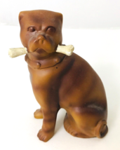Boxer Dog Figurine Handsome Manly Holding Big Bone 5.5 inches tall Resin Brown - £15.23 GBP