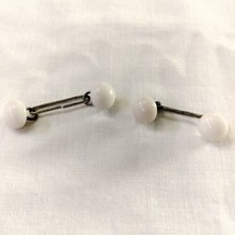 Vintage Antique White Glass Bar Cufflinks Round Domed Simple - £8.54 GBP