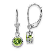 Silver Rhodium Plated 6mm Round Peridot Leverback Earrings QE2041PE - $72.35