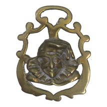 Antique British English Horse Brass Medallion Jester Face Clown Metal 3-1/2&quot; - £11.01 GBP