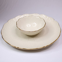 Lenox Bone China Chip And Dip Serving Tray Platter Bowl Feather Gold Rim... - $15.45
