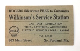 1938 Business Card Wilkinson&#39;s Service Station So. Portland  ROGERS SILV... - $20.00