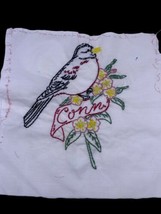 Connecticut Bird Embroidered Quilted Square Frameable Art State Needlepoint Vtg - £21.94 GBP