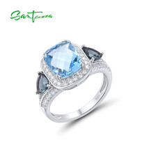 Silver Ring For Women Genuine 925 Sterling Silver Sparkling Solitaire Blue Stone - £38.35 GBP