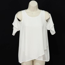 Lush Womens Cold Shoulder Top M Medium Tank White Ivory Semi-Sheer Polye... - $35.61