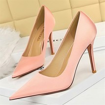 Elegant Women 10cm High Heels Silk Pumps Lady Classic Green Pink Stiletto Heels  - £27.67 GBP