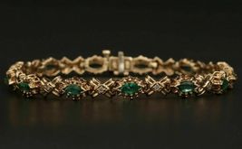7.5 CT Diamond &amp; Marquise Emerald &amp; Diamond 14K Yellow Gold Over Bracelet - £136.21 GBP