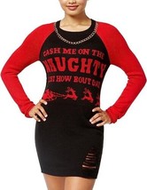 Ultra Flirt Womens Ikeddi Distressed Holiday Sweater Dress Medium Black/Red - £34.13 GBP
