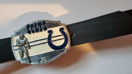 Indianappolis Colts Belt Buckle &amp; Genuine Leather Black Belt &amp; Standard Buckle - £15.68 GBP
