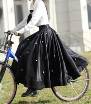 BLACK Full Satin Maxi Skirt Vintage Wide Waistband Satin Skirt Outfit Ball Gown