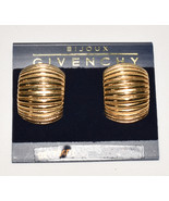 Vintage Givenchy Bijoux Paris Chunky Gold 1&quot; Clip On Earrings Ribbed Des... - £51.95 GBP