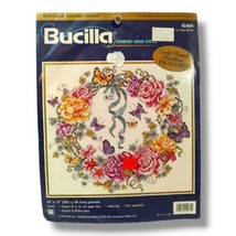 Bucilla Stamped Cross Stitch Kit &quot;Rose Ivy Heart Wreath&quot; #42464 Butterfl... - $19.95
