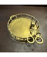 Hollywood Regency Brass Bamboo Style Tray 7.5” With Candle Snuff Scissor... - $45.00