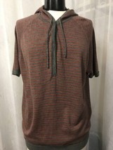 Eileen Fisher Women&#39;s Hoodie Gray &amp; Red Striped 100% Wool Short Sleeve S... - $23.76
