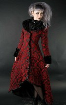 Women&#39;s Red &amp; Black Brocade Gothic Victorian Fall Winter Long Steampunk ... - $166.46