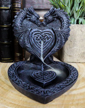 Romantic Double Dragon Heart With Celtic Knotwork Backflow Cone Incense Holder - £22.49 GBP