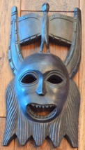 African Mask Ivory Coast Teeth Hand Carved Dark Wood Early 20th Century - £38.76 GBP