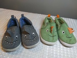 2 Pair Of Toddler Infant Shark Face Theme Slip-On Shoes Grey &amp; Green Sz.6 - £9.07 GBP