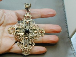 BA Bali Suarti Sterling 18k Onyx Filigree Cross HUGE NIB - £71.01 GBP