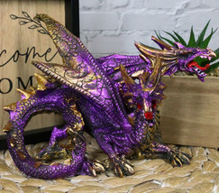 Metallic Purple And Gold Fantasy Double Headed Hydra Dragons Crouching Figurine - £18.37 GBP