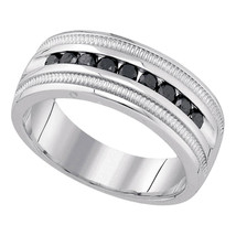 10k White Gold Mens Round Black Diamond Wedding Anniversary Ring 1/2 Ctw - £749.78 GBP