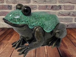 Green Crackle Glass Frog Accent Table Lamp Low Light Lake Beach House Decor - $34.99