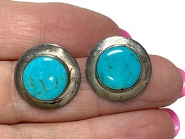 Vintage Turquoise 925 Sterling Silver Earrings Native American Post Back - £39.95 GBP