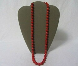 Red With Black Stripe Plastic Beaded Long 29&quot; Necklace Costume Jewelry - £5.42 GBP