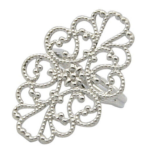 2 Ring Blanks Antiqued Silver Settings Adjustable Long Filigree Pad Ring... - $2.32