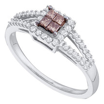 14k White Gold Princess Brown Color Enhanced Diamond Cluster Ring 1/3 Ctw - £417.12 GBP