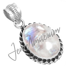 Unisex Blue Flash Rainbow Moonstone Pendant Sterling Silver 925 - £26.17 GBP