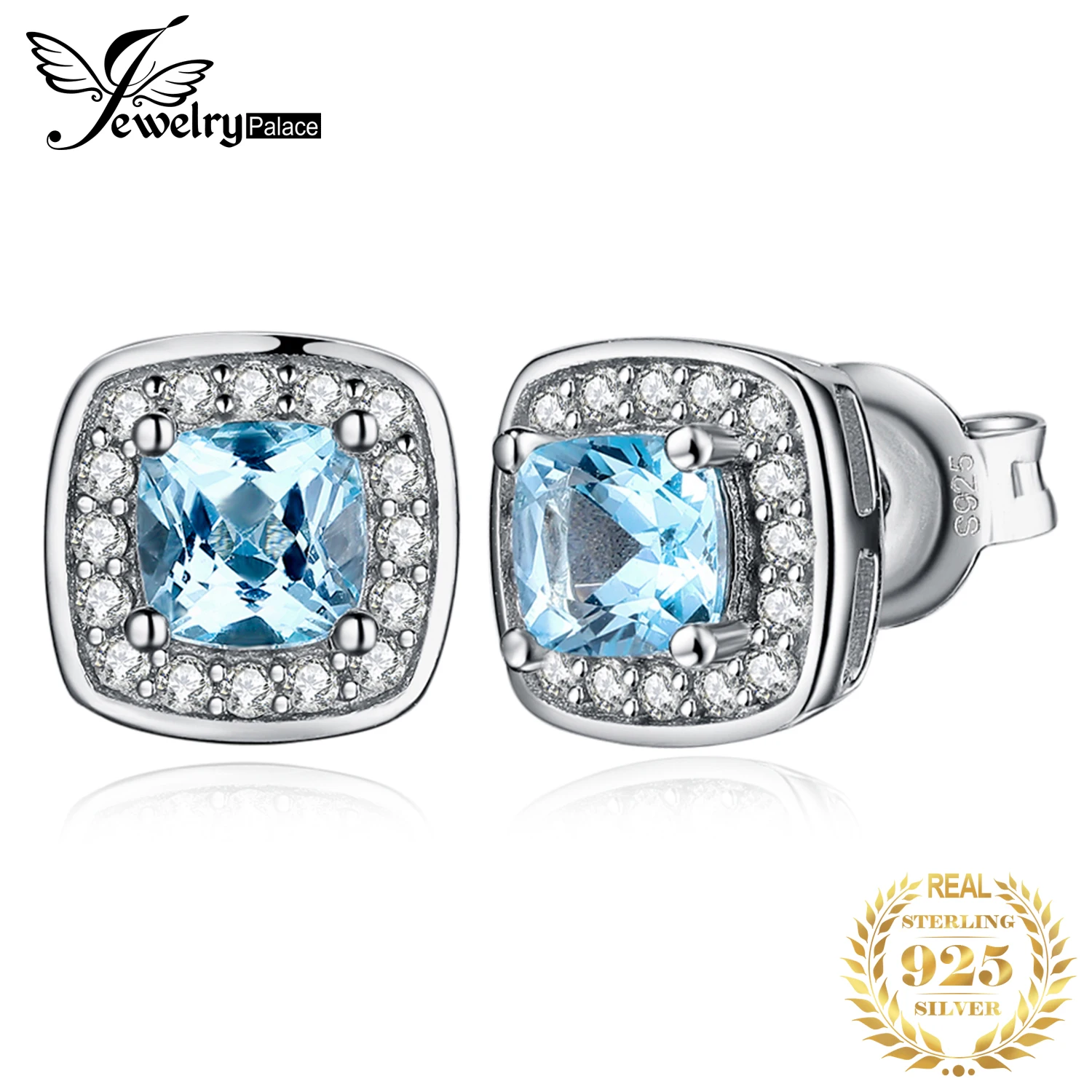 Cushion Cut Natural Sky Blue Topaz 925 Sterling Silver Earrings Halo Gemstone St - £18.74 GBP