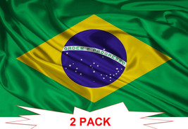 TWO PACK BRAZIL FLAG 3X5ft BRAZILIAN FOOTBALL BANNER 90X150cm POLYESTER - £22.37 GBP