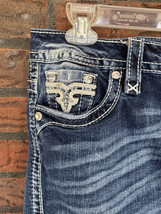 Rock Revival Stretch Jeans 27 Easy Crop Lam Midrise Straight Leg Blue Denim Pant - $33.25