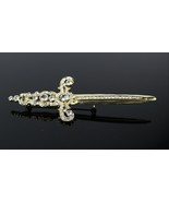 Vintage Elegant CZ Stone Sword Dagger Fashion Jewelry 4&quot; Brooch Pin 13.2g - $31.90