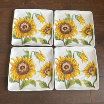 Maxcera Sunflower Fall Leaves Set Of 6 Salad Plates Ceramic Square New - £71.53 GBP