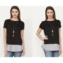 EGS by Eloges Navy Stripe Accent Layered Tunic - Medium - $9.70