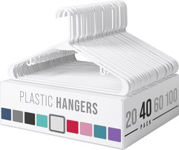 Clothes Hangers Plastic 40 Pack - White Plastic Hangers - - - £23.20 GBP
