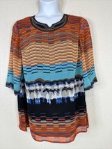 NWT Maggie Barnes Womens Plus Size 0X Colorful Stripe Blouse 3/4 Sleeve - £19.82 GBP