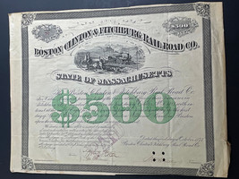 $500 Bond Boston Clinton and Fitchburg Railroad Co. Oct 1 1873 - $55.00