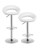 Height Adjustable Bar Stools Set of 2 with Hollow Back and Footrest-Whit... - $223.38 CAD
