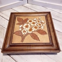 VTG Italian Semogres Wood Encased Footed Ceramic Tile Trivet Floral Brown/Tan - £10.59 GBP