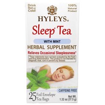 Hyleys Sleep Tea w/ Mint 25 Tea Bags Herbal Supplement Caffeine Free Exp. 12/25 - £10.38 GBP