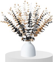 24 Pieces Gold Eucalyptus Black White Eucalyptus Stems Artificial Gold Faux - £33.56 GBP