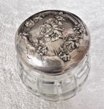 Victorian Sterling Topped Cut Crystal Jar 2 3/4 x 1 1/2 Inch Poppy Garlands - £35.05 GBP