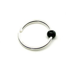 925 Argent Sterling Septum Boucle Câble Noir Perles Bagues Interminable 22 Jauge - £7.07 GBP