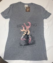 Womens Browning Buckmark Tree Stand V-Neck Fitted Premium Tee Gray T-Shi... - £8.62 GBP