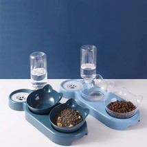 Pet Cat Bowl Automatic Feeder Water Dispenser Dog Cat Food Bowl with Drinking Ra - £25.35 GBP