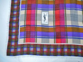 Ysl Yves Saint Laurent Vintage Wool Scarf Shawl Huge Geometric Plaid 53x54&quot; - £103.75 GBP
